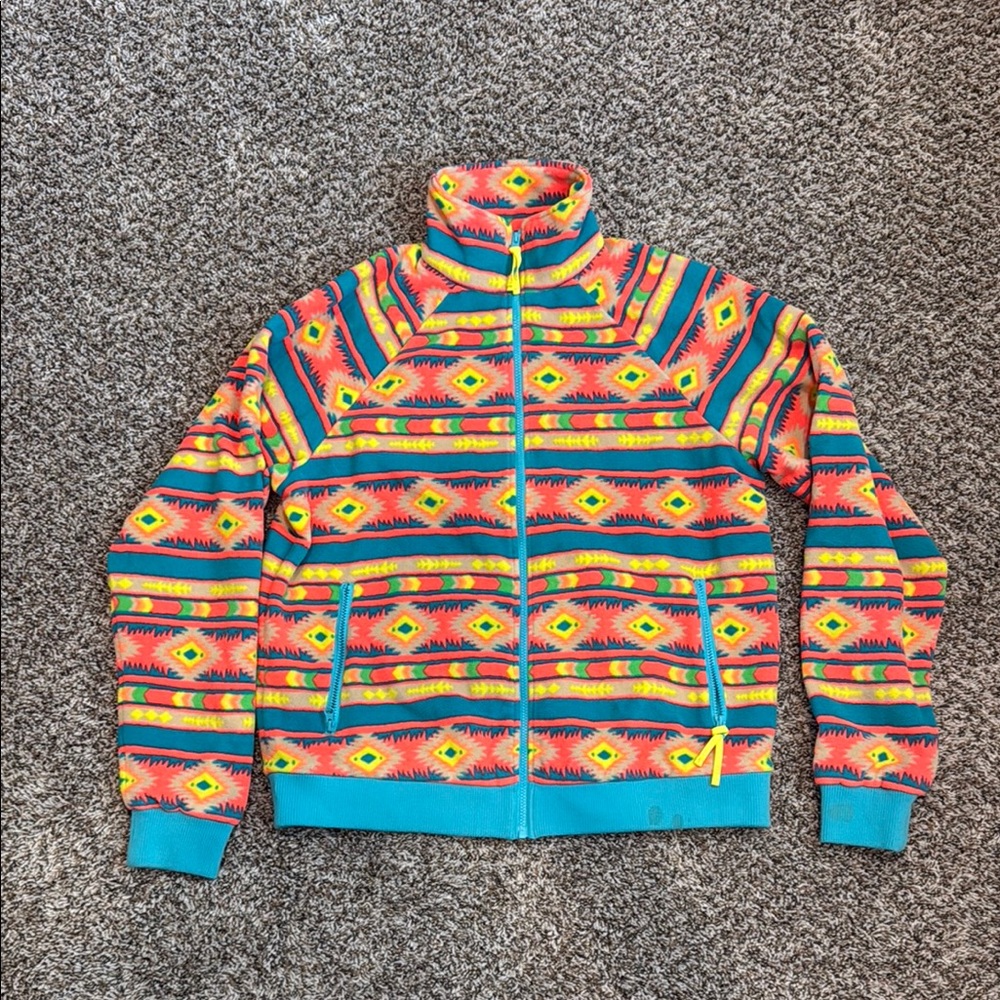 Chubbies Men’s Full zip Fleece jacket neon Aztec print size X-Large